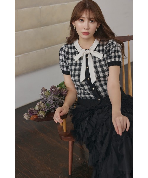 Her lip to(ハーリップトゥー)の「Lucine Ribbon Cardigan(カーディガン/ボレロ・レディース・ブラック×ホワイト・S/M)」の3枚目の写真