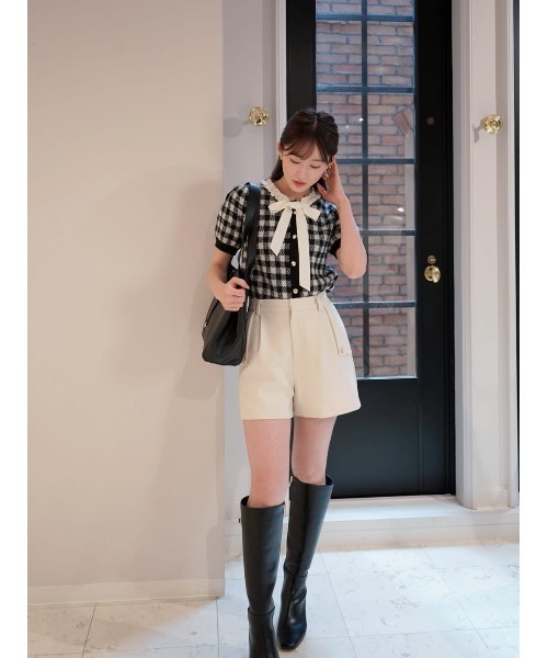 Her lip to(ハーリップトゥー)の「Lucine Ribbon Cardigan(カーディガン/ボレロ・レディース・ブラック×ホワイト・S/M)」の7枚目の写真