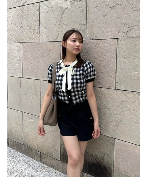 Her lip to(ハーリップトゥー)の「Lucine Ribbon Cardigan(カーディガン/ボレロ・レディース・ブラック×ホワイト・S/M)」の6枚目の写真