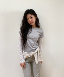 FLORAL LABEL レイヤードTシャツ(グレー)