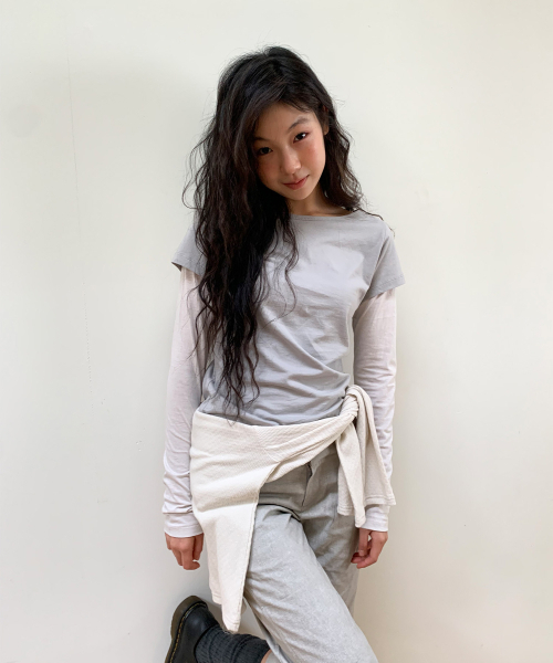 OHESHIO(オヘシオ)の「FLORAL LABEL レイヤードTシャツ(グレー)(Tシャツ/カットソー・レディース・その他・FREE)」の5枚目の写真
