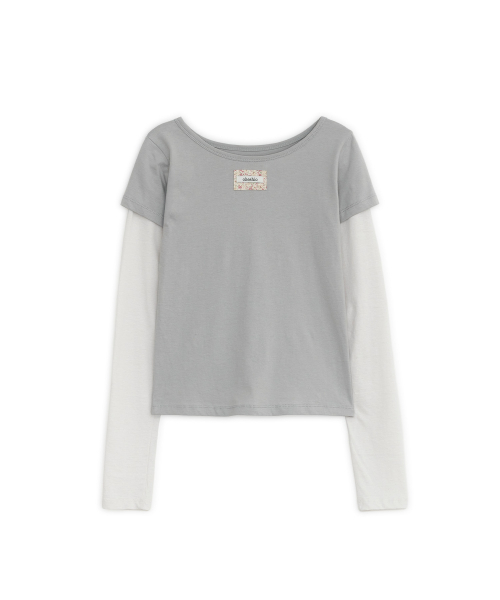 OHESHIO(オヘシオ)の「FLORAL LABEL レイヤードTシャツ(グレー)(Tシャツ/カットソー・レディース・その他・FREE)」の9枚目の写真