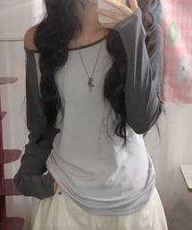 配色ラグランスリーブ ロングTシャツ
