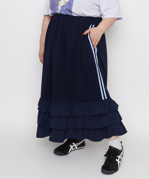 PUNYUS(プニュズ)の「【NEW SIZE】フリルティアードジャージロングスカート(スカート・レディース・レッド/ネイビー/ブラック・5/3/4/2/1)」の3枚目の写真