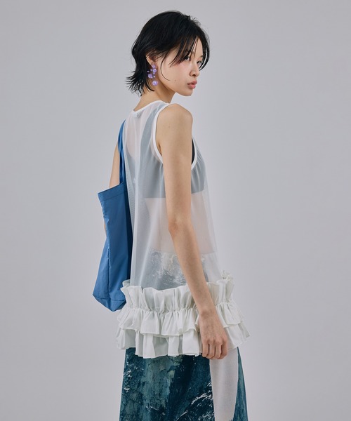 NON TOKYO（ノントーキョー）の「FRILL MESH TANK-TOP（タンクトップ・レディース・ピンク/ブルー/ホワイト・FREE）」の4枚目の写真
