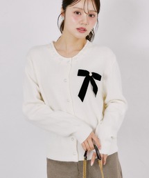 【ZOZO限定】リボンブローチ付きニットカーディガン