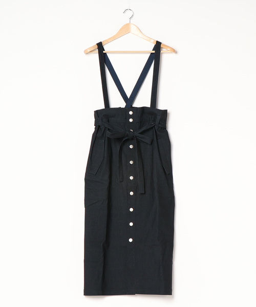 SweetMommy（スウィートマミー）の「【ZOZO限定】サスペンダー付き 2WAYロングデニムスカート（マタニティウェア/グッズ・レディース・カーキ/ネイビー/ストライプ/ダークネイビー・FREE）」の3枚目の写真