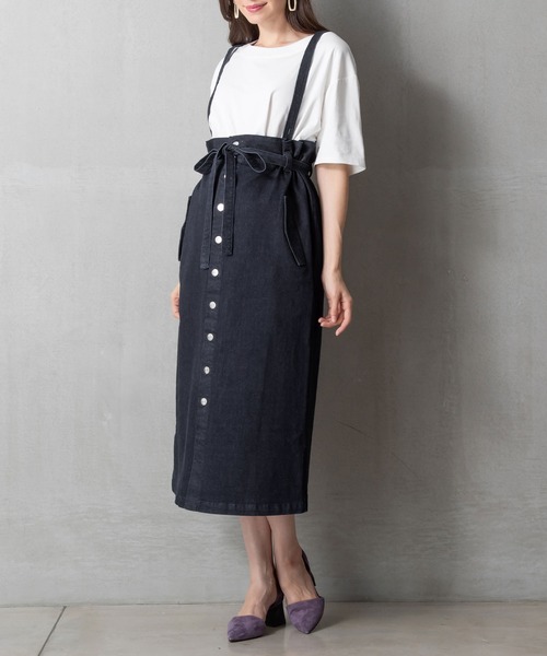 SweetMommy（スウィートマミー）の「【ZOZO限定】サスペンダー付き 2WAYロングデニムスカート（マタニティウェア/グッズ・レディース・カーキ/ネイビー/ストライプ/ダークネイビー・FREE）」の18枚目の写真