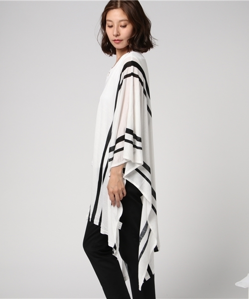 VENCEEXCHANGE（ヴァンスエクスチェンジ）の「ストライプポンチョアンサンブル （カーディガン/ボレロ・レディース・オフホワイト/ブラック・MEDIUM）」の10枚目の写真