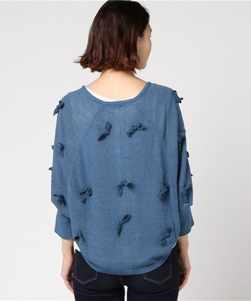 POU DOU DOU(プードゥドゥ)の「シフォンリボン付きドルマンカーディガン(カーディガン/ボレロ・レディース・レッド/ブルー/ベージュ・3)」の6枚目の写真