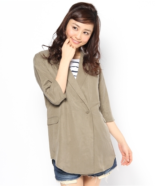 Kastane（カスタネ）の「テンセルJK（テーラードジャケット・レディース・オリーブ/ピンク/ベージュ/チャコールグレー・FREE）」の3枚目の写真