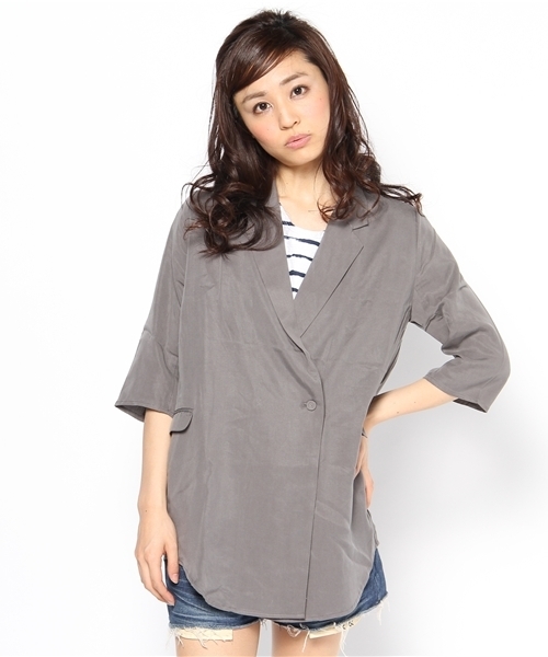 Kastane（カスタネ）の「テンセルJK（テーラードジャケット・レディース・オリーブ/ピンク/ベージュ/チャコールグレー・FREE）」の2枚目の写真