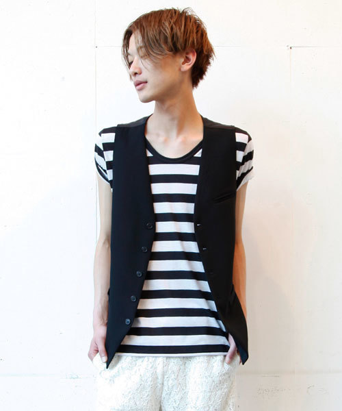 603（ロクマルサン）の「603 ＵネックボーダーＴシャツ（Tシャツ/カットソー・メンズ・ブラック/グレー/ブルー・40）」の2枚目の写真