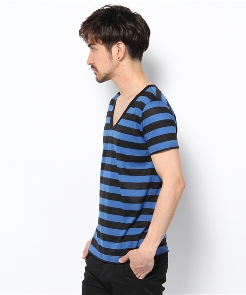 603（ロクマルサン）の「603 ＵネックボーダーＴシャツ（Tシャツ/カットソー・メンズ・ブラック/グレー/ブルー・40）」の5枚目の写真