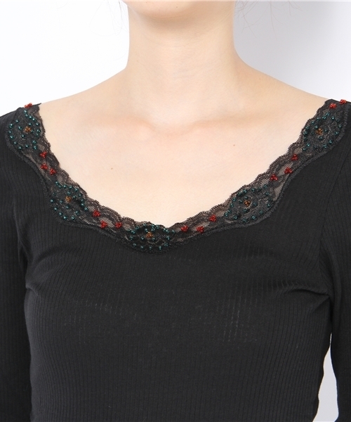 Kastane（カスタネ）の「バックVビーズロンT（Tシャツ/カットソー・レディース・オフホワイト/グレー/ブラック・FREE）」の5枚目の写真