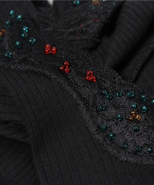 Kastane（カスタネ）の「バックVビーズロンT（Tシャツ/カットソー・レディース・オフホワイト/グレー/ブラック・FREE）」の7枚目の写真