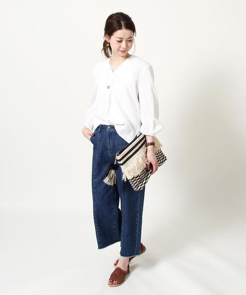 coen（コーエン）の「コットンピケパフスリーブブラウス（シャツ/ブラウス・レディース・ホワイト/ネイビー/マスタード/レッド・FREE）」の5枚目の写真