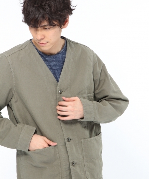 LAKOLE（ラコレ）の「コットンリネンオックスノーカラーブルゾン / LAKOLE（ブルゾン・メンズ・ブラック/ベージュ/オリーブ・MEDIUM/LARGE）」の3枚目の写真