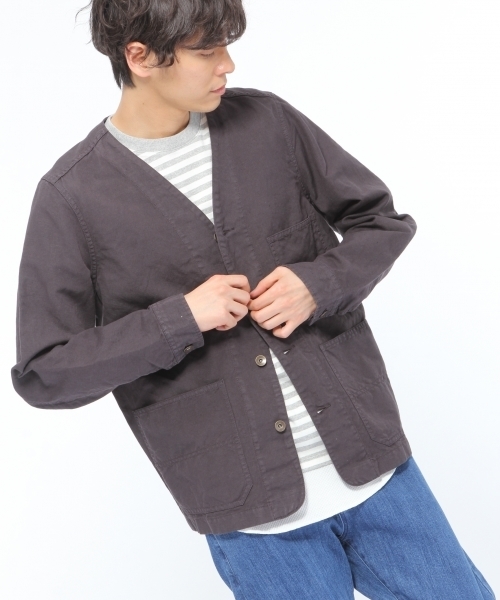 LAKOLE（ラコレ）の「コットンリネンオックスノーカラーブルゾン / LAKOLE（ブルゾン・メンズ・ブラック/ベージュ/オリーブ・MEDIUM/LARGE）」の2枚目の写真