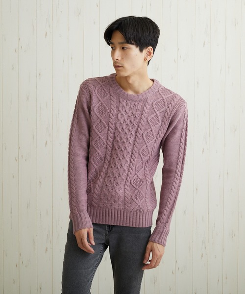 Bling Leads（ブリングリーズ）の「【Bl】【Bling Leads】ケーブルクルーニット（ニット/セーター・レディース・ブラック/ネイビー/レッド/ワインレッド/ホワイト系その他/ブラック系その他/グレー系その他/ブルー系その他/キャメル/ホワイト系その他2/ブラック系その他2/グレー系その他2/ブラウン/ベージュ/ライトパープル/ネイビー×ホワイト/ブラック×ホワイト/グリーン系/その他2/その他1/ブルーグレー・MEDIUM/LARGE/X-LARGE）」の16枚目の写真