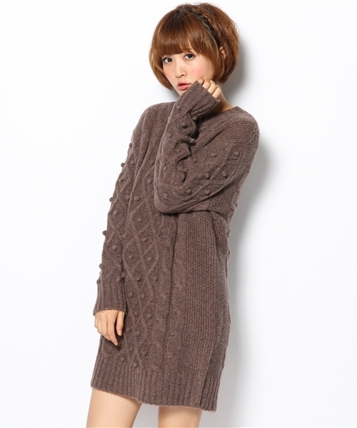 laule'a sunny side store(ラウレアサニーサイドストア)の「【Slic*Slic】ケーブルニットワンピース(ワンピース・レディース・アイボリー/ブラウン・FREE)」の2枚目の写真