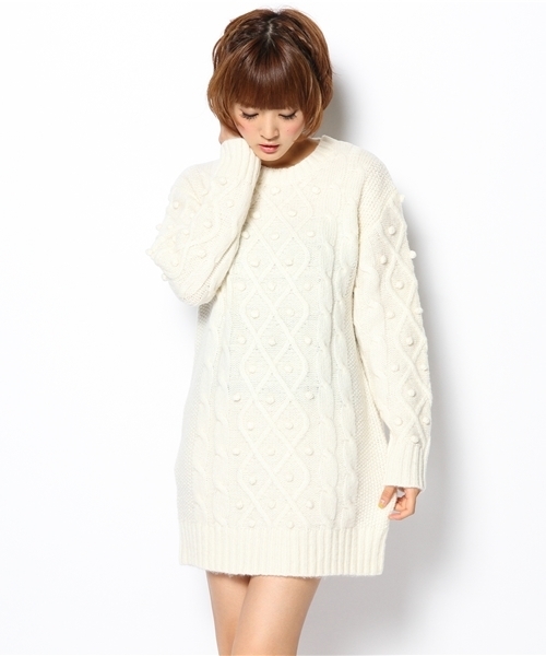 laule'a sunny side store(ラウレアサニーサイドストア)の「【Slic*Slic】ケーブルニットワンピース(ワンピース・レディース・アイボリー/ブラウン・FREE)」の1枚目の写真