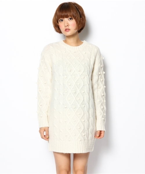 laule'a sunny side store(ラウレアサニーサイドストア)の「【Slic*Slic】ケーブルニットワンピース(ワンピース・レディース・アイボリー/ブラウン・FREE)」の3枚目の写真