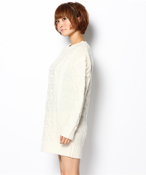laule'a sunny side store(ラウレアサニーサイドストア)の「【Slic*Slic】ケーブルニットワンピース(ワンピース・レディース・アイボリー/ブラウン・FREE)」の4枚目の写真