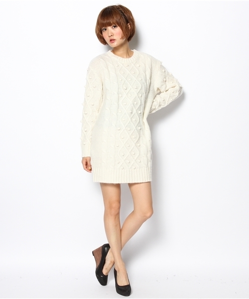 laule'a sunny side store(ラウレアサニーサイドストア)の「【Slic*Slic】ケーブルニットワンピース(ワンピース・レディース・アイボリー/ブラウン・FREE)」の6枚目の写真