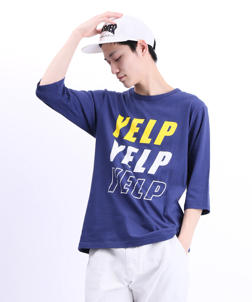 WEGO(ウィゴー)の「WEGO/カラーネッププリント7分袖Tシャツ(Tシャツ/カットソー・メンズ・ホワイト/ブラック/グリーン系その他/ネイビー・LARGE/MEDIUM)」の4枚目の写真
