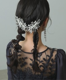 枝葉のモチーフ パールとビジューのシルバー ヘアクリップ【2セット】 結婚式 お呼ばれ オケージョン