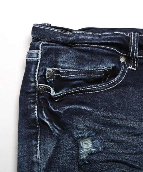 LUXSTYLE（ラグスタイル）の「ハードダメージ加工カットオフアンクルデニムスキニーパンツ（デニムパンツ・メンズ・ブルー系その他/インディゴブルー/ブルー/グレー/ブラック/ホワイト・L/XL/M/S）」の13枚目の写真