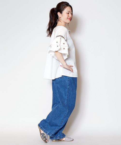 チャイハネ(チャイハネ)の「【チャイハネ】フォークロア刺繍ティアードスリーブトップス(シャツ/ブラウス・レディース・ホワイト/ブルー・FREE)」の8枚目の写真