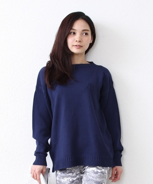 coen（コーエン）の「コットンガンジープルオーバー（ニット/セーター・レディース・ネイビー/クリーム/オフホワイト/ライトグレー・MEDIUM/LARGE）」の4枚目の写真