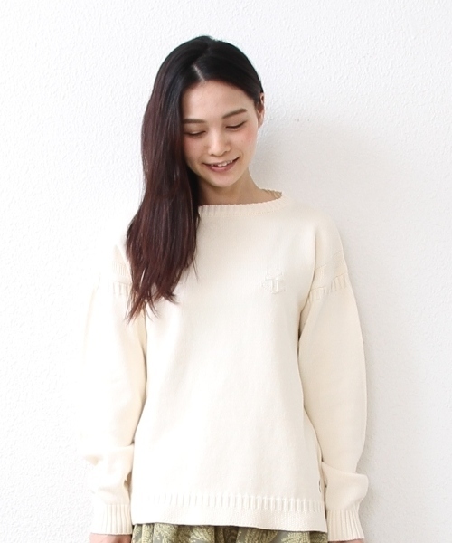 coen（コーエン）の「コットンガンジープルオーバー（ニット/セーター・レディース・ネイビー/クリーム/オフホワイト/ライトグレー・MEDIUM/LARGE）」の2枚目の写真