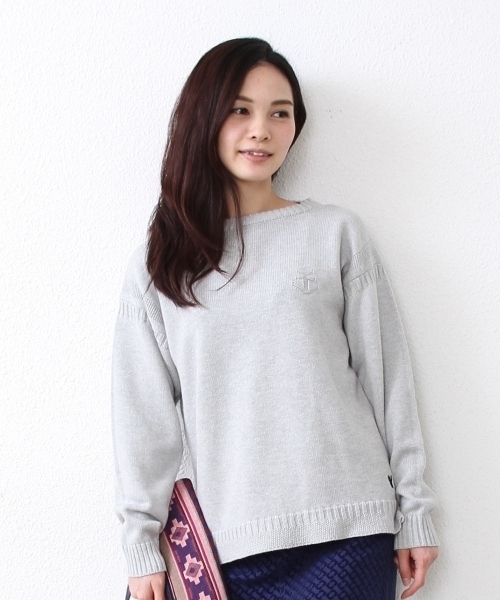 coen（コーエン）の「コットンガンジープルオーバー（ニット/セーター・レディース・ネイビー/クリーム/オフホワイト/ライトグレー・MEDIUM/LARGE）」の3枚目の写真