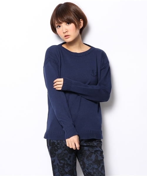 coen（コーエン）の「コットンガンジープルオーバー（ニット/セーター・レディース・ネイビー/クリーム/オフホワイト/ライトグレー・MEDIUM/LARGE）」の5枚目の写真