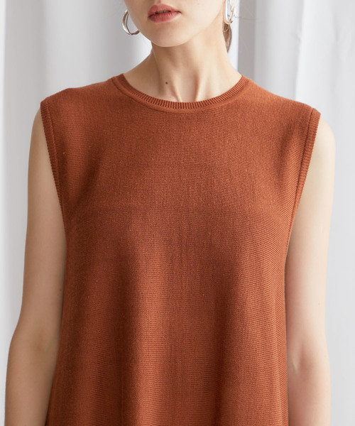 STUDIOUS（ステュディオス）の「【STUDIOUS】Aライン ノースリーブニットワンピース（ワンピース・レディース・ブラック/ベージュ/ライトブラウン/ミント・FREE）」の6枚目の写真