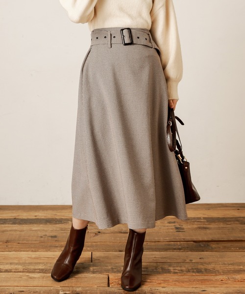natural couture(ナチュラルクチュール)の「共ベルト付きAラインスカート(スカート・レディース・ベージュ/ボルドー/その他1/その他2・FREE)」の3枚目の写真
