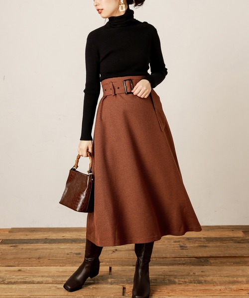 natural couture(ナチュラルクチュール)の「共ベルト付きAラインスカート(スカート・レディース・ベージュ/ボルドー/その他1/その他2・FREE)」の4枚目の写真