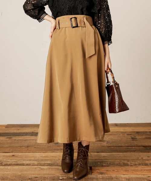 natural couture(ナチュラルクチュール)の「共ベルト付きAラインスカート(スカート・レディース・ベージュ/ボルドー/その他1/その他2・FREE)」の1枚目の写真