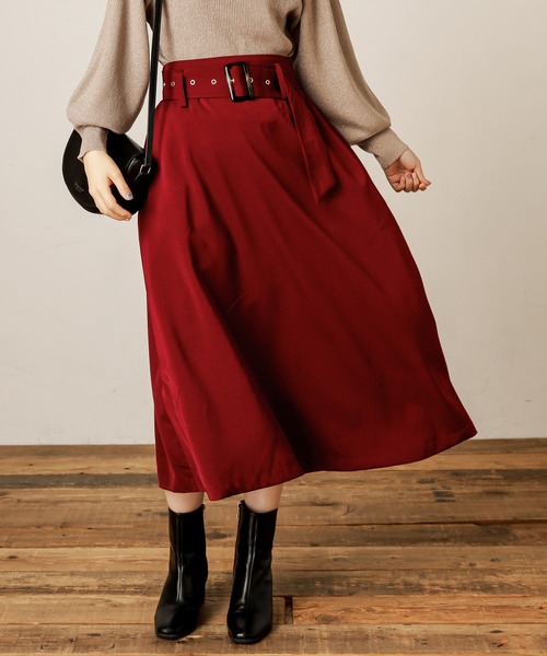 natural couture(ナチュラルクチュール)の「共ベルト付きAラインスカート(スカート・レディース・ベージュ/ボルドー/その他1/その他2・FREE)」の2枚目の写真