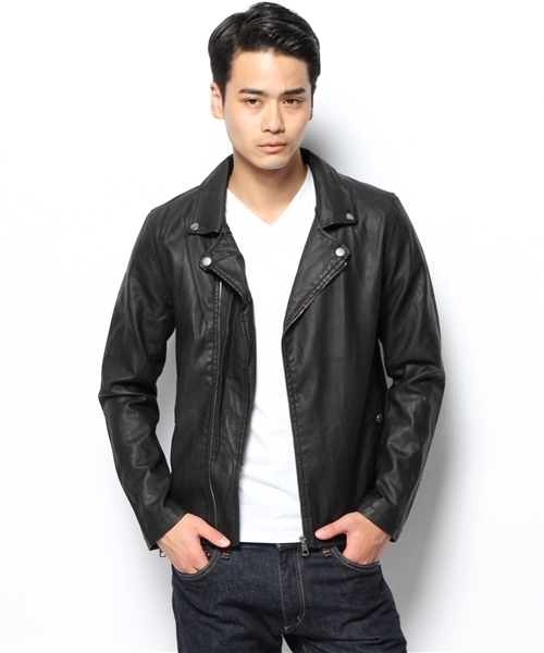 WEGO（ウィゴー）の「WEGO/フェイクレザーライダースジャケット（ライダースジャケット・メンズ・ブラック/ブラウン・LARGE/MEDIUM）」の4枚目の写真