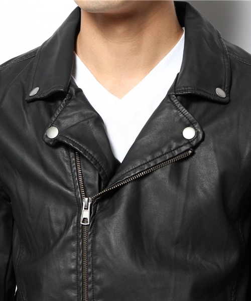 WEGO（ウィゴー）の「WEGO/フェイクレザーライダースジャケット（ライダースジャケット・メンズ・ブラック/ブラウン・LARGE/MEDIUM）」の5枚目の写真