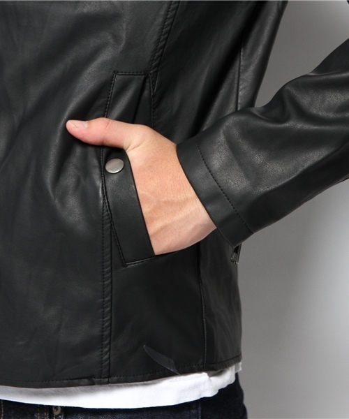 WEGO（ウィゴー）の「WEGO/フェイクレザーライダースジャケット（ライダースジャケット・メンズ・ブラック/ブラウン・LARGE/MEDIUM）」の6枚目の写真