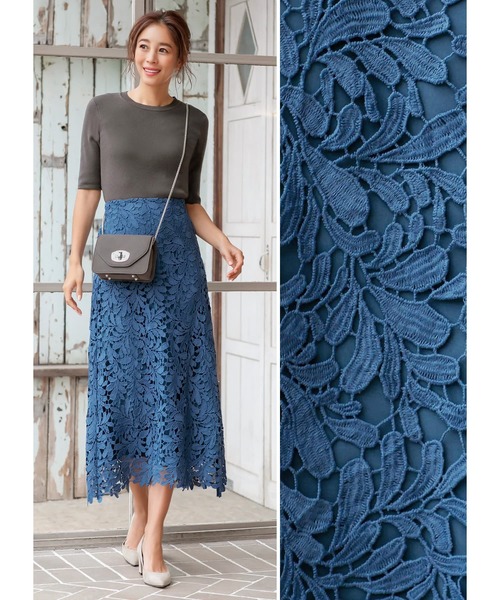 STYLE DELI（スタイルデリ）の「【LUXE】クラッシーレースAラインスカート（スカート・レディース・ブラウン/グリーン/ブルー・01/02）」の3枚目の写真