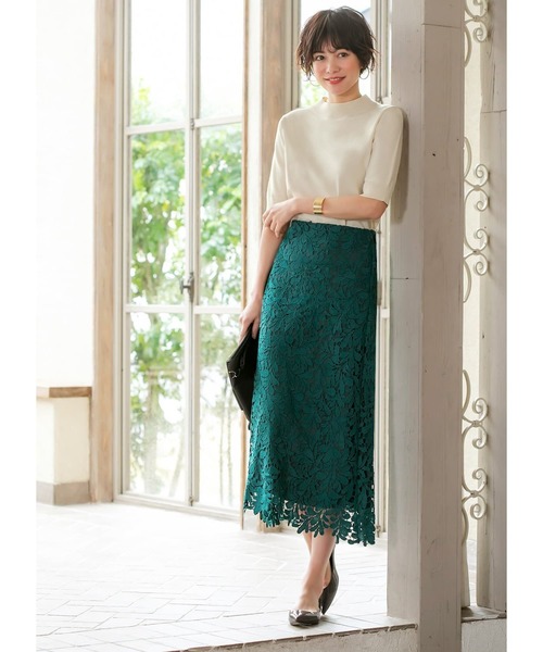 STYLE DELI（スタイルデリ）の「【LUXE】クラッシーレースAラインスカート（スカート・レディース・ブラウン/グリーン/ブルー・01/02）」の14枚目の写真