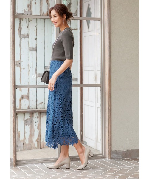 STYLE DELI（スタイルデリ）の「【LUXE】クラッシーレースAラインスカート（スカート・レディース・ブラウン/グリーン/ブルー・01/02）」の6枚目の写真