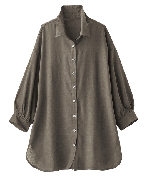 BELLUNA PLUS（ベルーナ）の「涼感麻入り素材シャツジャケット（シャツ/ブラウス・レディース・ネイビー/オフホワイト/カーキ/ターコイズブルー・MEDIUM/LARGE/X-LARGE/XXX-LARGE/XXXX-LARGE/XX-LARGE）」の6枚目の写真