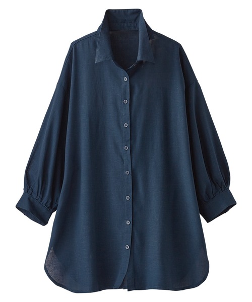 BELLUNA PLUS（ベルーナ）の「涼感麻入り素材シャツジャケット（シャツ/ブラウス・レディース・ネイビー/オフホワイト/カーキ/ターコイズブルー・MEDIUM/LARGE/X-LARGE/XXX-LARGE/XXXX-LARGE/XX-LARGE）」の7枚目の写真